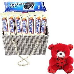 SFU E Com Almond Loaded Chocolate Combo Gift Hamper | Valentine Teddy Bear With Chocolate Combo | Valentine Chocolate Hamper | 1059-53