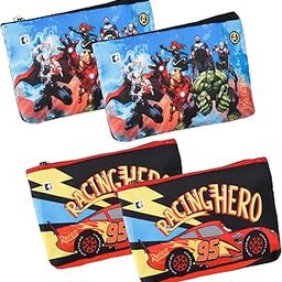 Pack of 4 Pencil Pouch | Square Stationary Pouch | Pen-Pencil Box for Kids | School Geometry Pouch | Pencil Utility Bag | Zipper Pencil Organizer | Black & Red-image-2