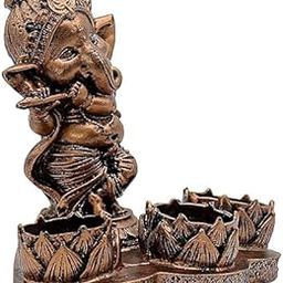 Shriji Enterprise Polyresin Ganesha Tea Light Candle Holder with 3 Lotus Design Diyas, Handcrafted Spiritual Decor for Home and Festive Lighting-image-21