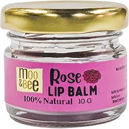Moo and Bee Rose Lip Balm / 100% Plant Derived Ingediants / No Artifical Colours , Fragrances and Preservatives / Infused With Rose, Coconut Oil, Almond Oil, Castor oil , Shea Butter / Best For Dry & Chapped Lips , Reduces Pigmentation / For Both Men & Women / 10G-51