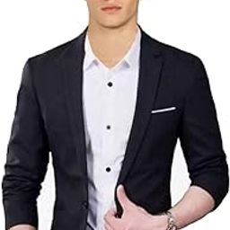 Classic Slim Fit Blazer, Single Breasted, Black with White Pocket Square, Formal and Casual Wear-image-106