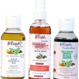 BLUSH COSMETICS Ayurvedic Hair Care Combo of 3 – Natural Hair Growth Oil, Rosemary Water with Mint & Herbal Shampoo with Amla Reetha Shikakai (3 x 100ml)-23