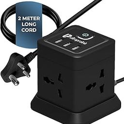 UltraProlink 7 in 1 Cube Extension Board Power Hub Multi Port |Surge Protector Spike Guard |Higher Device Safety with ISI Approved Heavy Duty Cable-2m|7 Ports-4 Ac Sockets (2500W) & 3 USB Ports-15