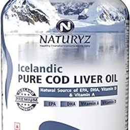 Naturyz Imported Icelandic COD Liver Oil Capsules with Natural Omega 3 (EPA & DHA), Rich in Vitamin D & A, Mercury Free, Immunity, Skin, Eye, Muscle & Joint Health Softgels, 100 Count, Pack of 1-21