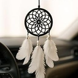 GOSHTI ENTERPRISE Car Hanging Accessories Interior - Elegant Dream Catcher for Car - Charm for Auto Decor - Stylish Handmade Ornament for Rear View Mirror Decoration (Black Flower)-96