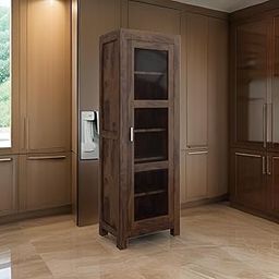 MAHIMART AND HANDICRAFTS Sheesham Wood Kitchen Cabinet with Fiber Glass Door | Multipurpose Wooden Bookshelf Display Unit for Home, Bedroom, Living Room, Office (Walnut Matte Finish)-image-84