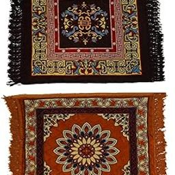 Pack of 2| Pooja mat |puja| Sitting Asan| kusha|Velvet Prayer | Pooja aasan for Meditation & Sitting | Soft Floor Rug for Temple & Home | Traditional Square mat (2ft x 2ft) Gold|Maroon-image-43