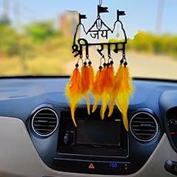 Vm Store Jai Shree RAM Yellow Dream Catcher Hand Made for Positive Vibes, Wall Decor car Hanging Made with Acrylic Material of Feathers-picture-17