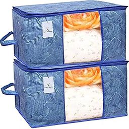 Kuber Industries Rectangular Leheriya Design Underbed Bag|Storage Organiser|Blanket Cover|Extra Large Size, Pack of 2 (Royal Blue, Non-Woven)-11
