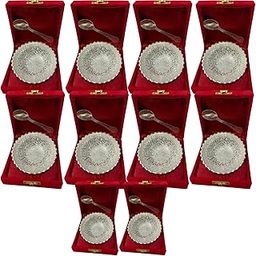 THE HEALING STORE German Silver Single Floral Bowl With Royal Velvet Box (Pack Of 10), 500 ML-image-50