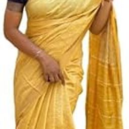 iqrafir handloom Bhagalpuri Handloom Women's Bhagalpuri Kota Art Silk Cotton Dobby Kantha Design Saree Plane Gold Zari Border WITH blouse piece.-13
