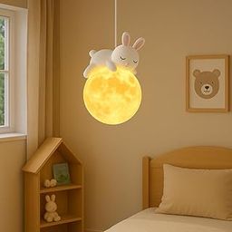 CORAL TREE Moon Pendant Light for Kids Room Night Lamp with Resin Bunny | 15CM Lampshade | Adjustable Hanging 180CM LED Ceiling Light for Baby Nursery, Bedroom & Playroom-image-58