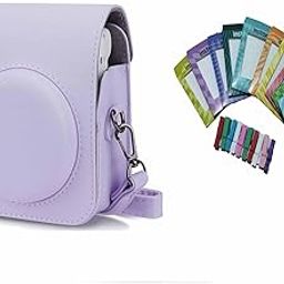 STELA PU Leather Protective Camera Case Pouch with Pocket and Bunting Paper Compatible with Instant Mini 12 Instant Camera Carrying Bag with Adjustable Shoulder Strap (Lilac Purple)-picture-16