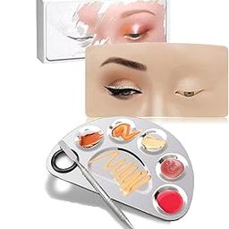 Angelie 3D Silicone Makeup Practice Face Perfect Aid to Practicing Makeup, Makeup Mixing Palette, Stainless Steel Cosmetic Makeup Palette with Spatula Artist Tool for Mixing-picture-38