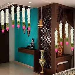 GLADNEST Artificial Backdrop Jasmine Lotus Flowers for Decoration 14 Inches /37.5 CM (Pack of 6) | Navratri Decoration Backdrop Garlands for Home. (14 Inches / 37.5 cm, 6, Count)-image-0