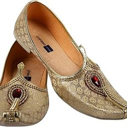 Men's Ethnic Golden with Maroon Stone Design Wedding and Sherwani Jutti,Mojari-image-11