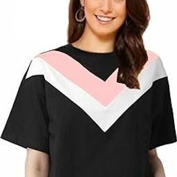Dream Beauty Fashion Short Sleeves Color Block Casual Hosiery Crop Top (19" Inches)- T-382 Beauty Peach-XL-picture-16