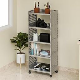 Morbrix Multipurpose Storage Organizer Rack For Home, Kitchen, Bathroom, Rack For Storage, Utility Rack,Trolley With Wheels (5 Layer, Silver) - Plastic-8