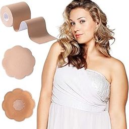 Adhesive Boob Tape with 10pcs Backless Nipple Cover Set, Breathable Breast Lift Tape for A Cup to DD and Plus Size, Athletic Tape & Body Tape Suit for Sporting and Working - Beige-image-97