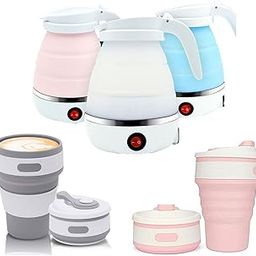 DLALA Travel Folding Electric Kettle, Portable Electric Kettle, 600ml + Portable Tea Coffee Cup Water Thermos Travel Mug with Lid 350ml (Random color) (1xKettle+2xCup)-image-35