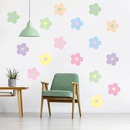 Stickera 36 Pcs Danish Pastel Aesthetic Cute Flowers Wall Decal Preppy Hippie Trendy Wall Art Decor Vinyl Peel and Stick Kidcore Aesthetic Retro Colorful Boho Wall Sticker for Bedroom-image-99