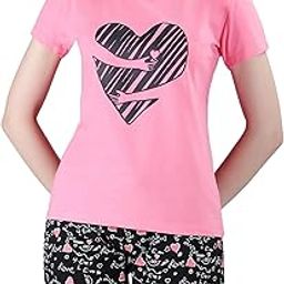 Womens Printed Night Suit Pyjama Set of Top & Shorts Lounge Sets Sleepwear Casual Pjs (SA_762(P)_Forever Love Set, Multicolor)-picture-15