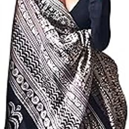 Women's Art Silk Kalamkari Print Saree With Blouse Piece,black-picture-25