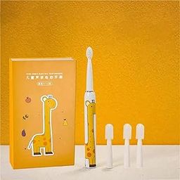 SMILE BABY Toothbrush For Kids (3+ Years) With 1 Handle, 4 Brush Heads|Power Tooth Brush|Low Noise, Rotary Electric Toothbrush (Crocodial) (Jiraf Yellow), 1 Piece-3