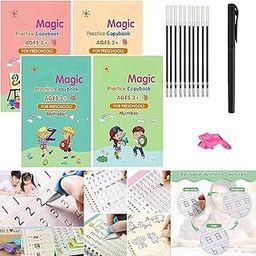 Stationery Supply Nagar Magic Practice Copybook, (4 BOOK + 10 REFILL+ 1 Pen +1 Grip) Number Tracing Book for Preschoolers with Pen, Magic Calligraphy Copybook Set Practical Reusable Writing Tool Simple Hand Lettering-9