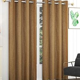 STITCHNEST Textured Jute Curtains, Door Curtains with Tieback and Eyelets, Pack of 2 (Door - 7 feet x 4 feet) Brown-image-3