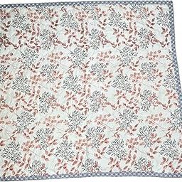 Quilted Floral Bedspread, Coral Pink and Grey Leaf Pattern, Decorative Border, 90 x 100 inches-image-1