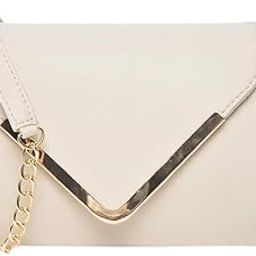 | women girls V-flap crossbody sling bag with gold chain CREAM COLOUR-18