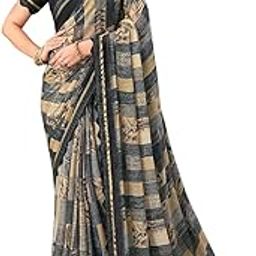 Women's Chiffon Printed Banarasi Border Saree With Blouse Piece-image-33