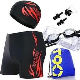 Man Swim Suit Professional Universal Beach Trunks with Cap & Goggles Summer Beach Swimming Shorts Swimming Trunks-image-12