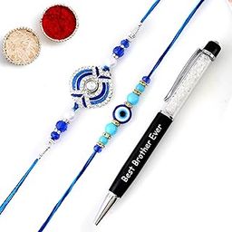 Rakhi for Brother, Designer Rakhi With 'Best Brother Ever' Pen, Greeting Card and Tilak Set Combo | Best Rakhi Gift for Brother | Best Rakhi for Brother with Gift (DR-07)-image-8