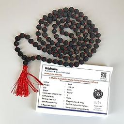 A&S Ventures Original Panchmukhi Rudraksha Mala (Black, 6 mm, 108+1) for Japa and Meditation – Natural 5 Mukhi Beads with Authentic Certificate - (Small Beads)-picture-1