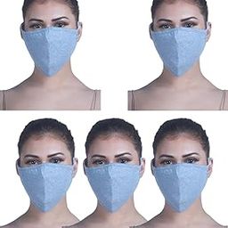 2 Layered Knitted Cotton Masks Breathing Mask, Comfortable Reusable & Washable Face Masks - Pack of 5 (Blue)-image-45
