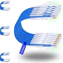 24 Pack Cat6a Ethernet Patch Cables 0.5ft Blue, Supports 10G, Snagless, Slim, Ideal for Patch Panel to Switch, Data Center, Improves Airflow-image-78