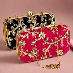 Kuber Industries Clutch Purse | Wedding Clutch | Party Hand Purse | Women’s Clutch Purse | Detachable Chain Purse | Wallet Hand Bag | Lock System Hand Bag | Pack of 2 | Multi-20