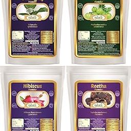 Biotic Natural Amla, Reetha, Bhringraj and Hibiscus Powder - 400gm (100 gms Each)-image-45