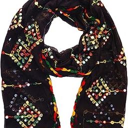 Plastic Mirror Work Multi Colored Embroidered Chiffon Dupatta for Womens & Girls-image-25