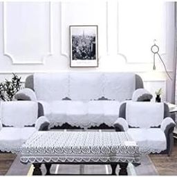 CHANDER Sofa Cover Set 5 Seater with Hand Cover/arms Cover Set of 16 Pcs. with 4 Seater Centre Table,White Colour (3+1+1)-image-36
