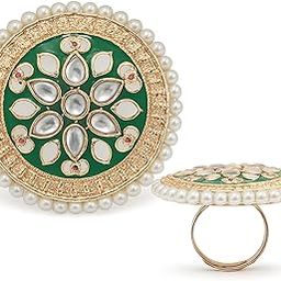 Traditional Kundan Pearl Meenakari Rings for Women | Adjustable Big Finger Ring | Indian Jewelry for Wedding & Festive Wear | Partywear Kundan Rings for Girls-image-75