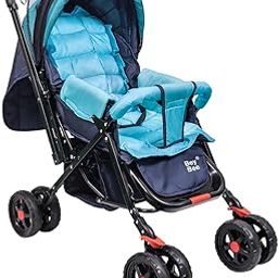 BeyBee Reclining Baby Stroller/Pram for 0 to 3 Years with Mosquito Net, New Born/Toddler/Kid, 5 Point Safety Harness, Adjustable backrest,Storage Rack, Organizer Bag, Reversible Handlebar (Blue)-21