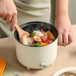 Sevia Mini Electric Hot Pot with Steamer - 1.8L Non-Stick Noodle Pot, Multi-Functional Cooker for Dorm, Travel & Home - Fast Cooking for Soup, Porridge, Eggs & More - Portable College Essential(1Pcs)-19