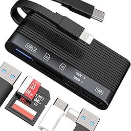 DuHeSin USB C to Lighting USB Adapter 6 in 1 Micro SD Card Reader OTG 3.0 Type-C Cable Camera SD/TF Memory Card Reader for Phone15 Pad Mobile Phone PC Book Data Transfer Compatible AE-01384TC-17
