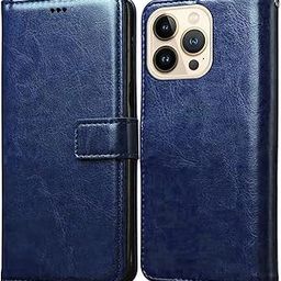 Amazon Brand - Solimo Flip Leather Mobile Cover (Soft & Flexible Back case) (Blue) for Apple iPhone 13 Pro Max-image-102