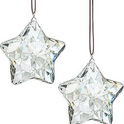 H&D HYALINE & DORA 2 Pcs 2" Crystal Sun Catcher Prisms for Windows Star Chandelier Crystals Clear Hanging Crystals for Patio,Chandelier,Garden Decoration-image-2