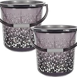 Kuber Industries Tinted Print Plastic Bucket for Home/Kitchen/Office/with Handle, 24 Litre (Black)-46KM0344, Standard Pack of 2-12