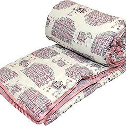 PINAARAS INTERIOR Cotton Quilt / 3 Layer Dohar 400 GSM Rajasthani Traditional Jaipuri Hand Block Print Summer and Winter Cotton Rajai Quilt Razai - PURPAL, (Single Bed, Quilts)-image-90
